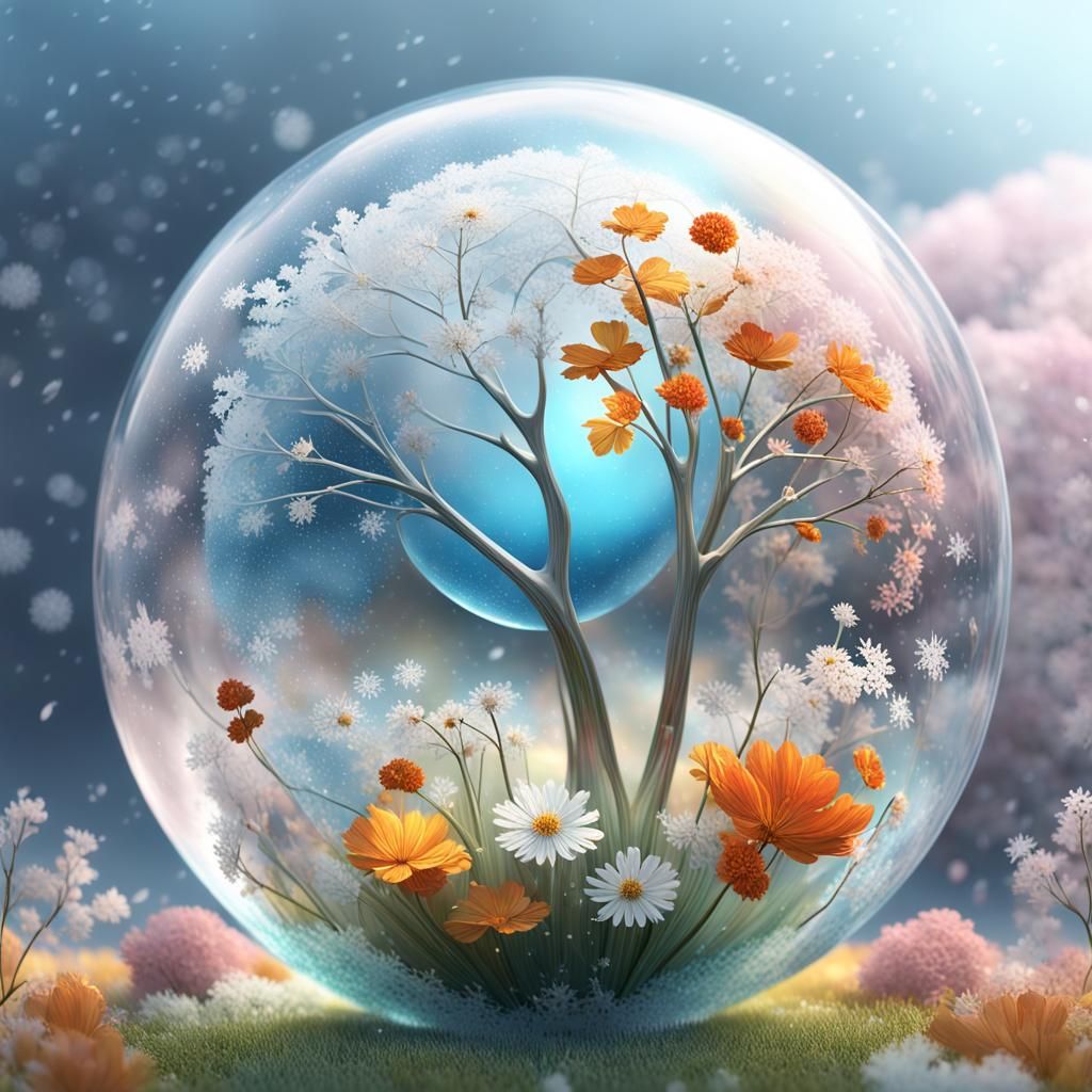Four Seasons in a Glass Orb: 3D Rendered Fantasy Art