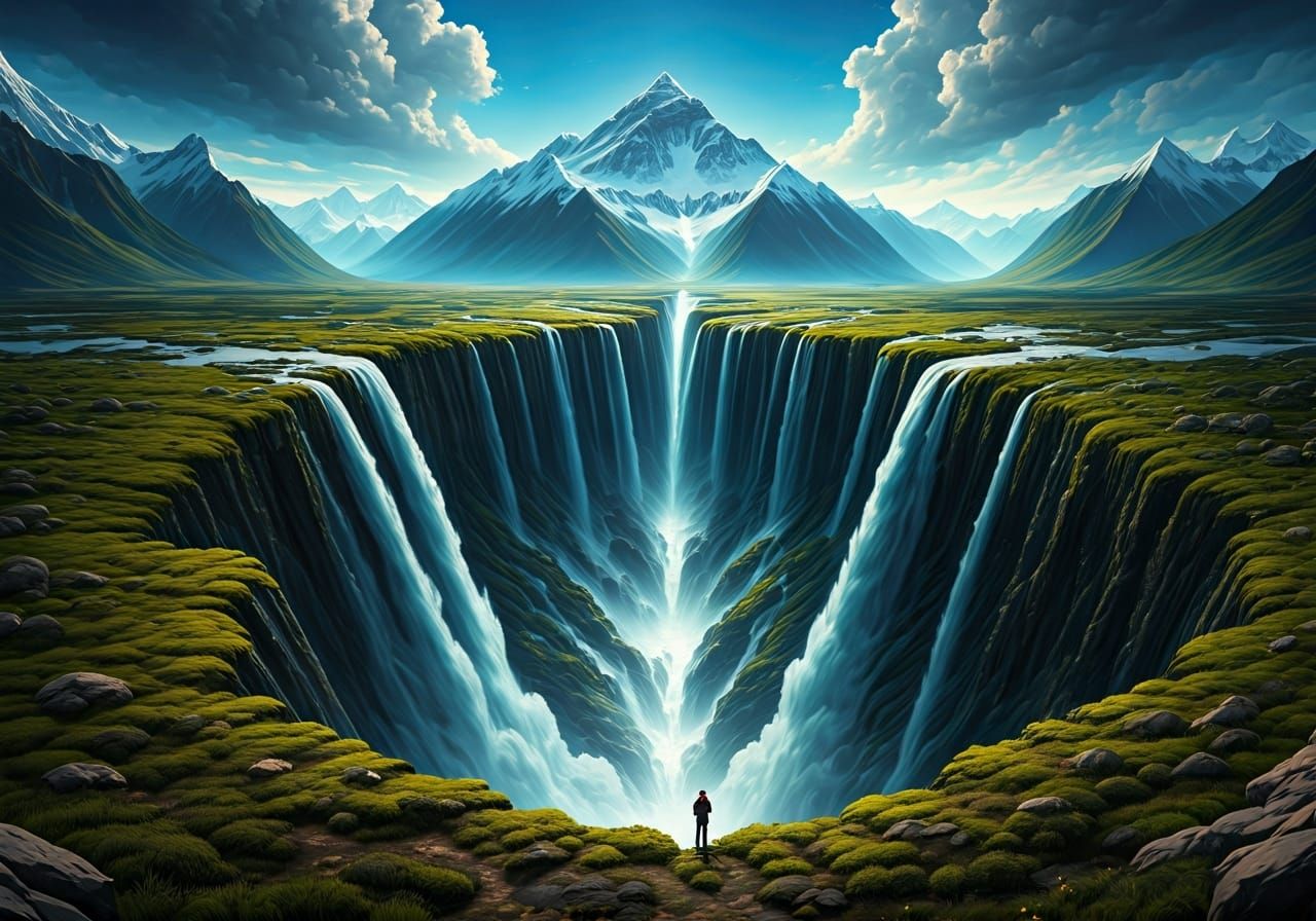 Everest Waterfall Panorama in a Fantastical Style