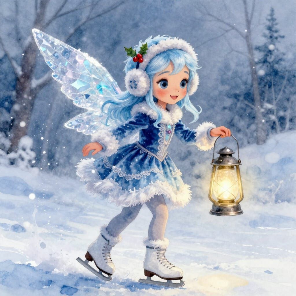 Frost Sprite Ice Skating with Glowing Lantern