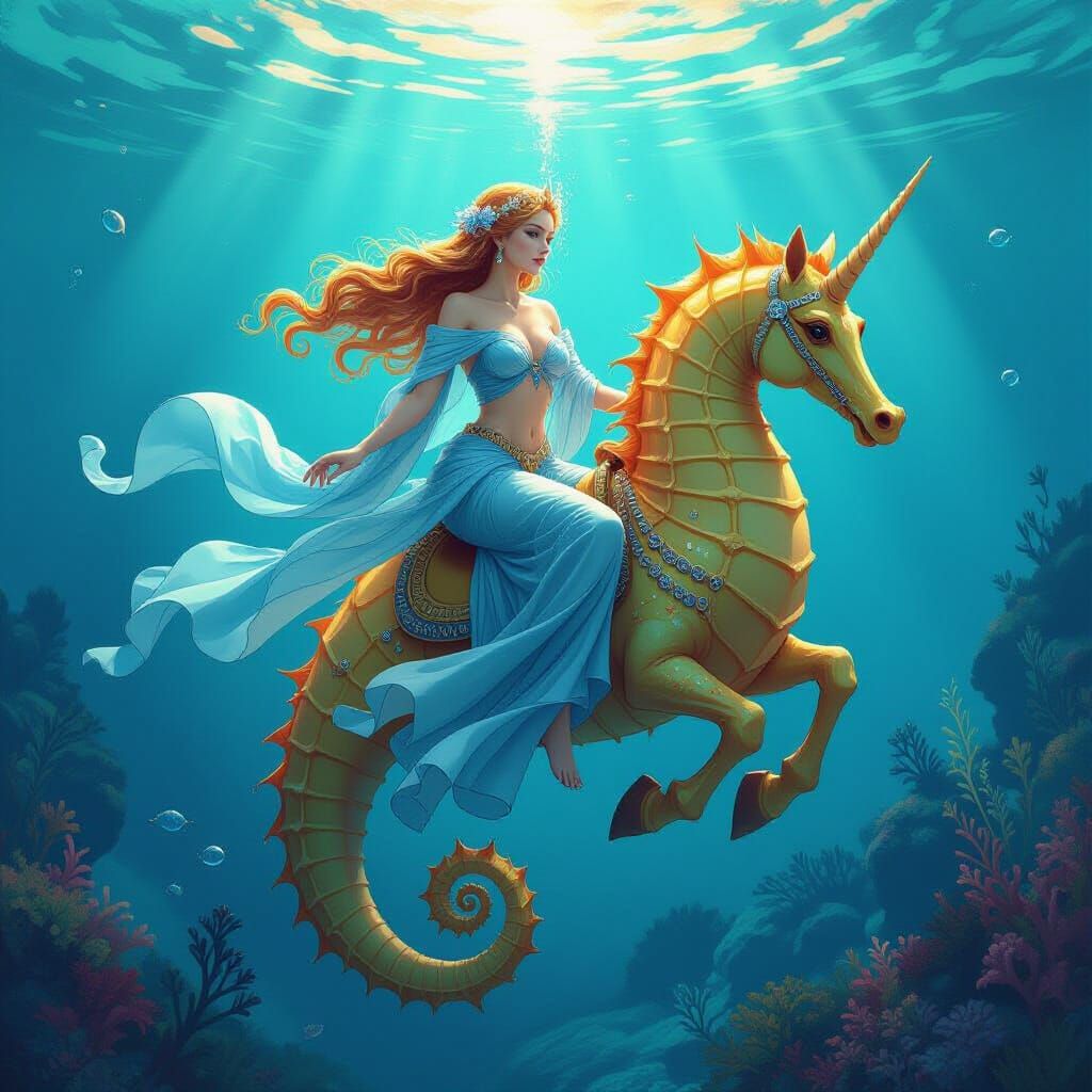 Mythical Seahorse Goddess in Dreamy Style