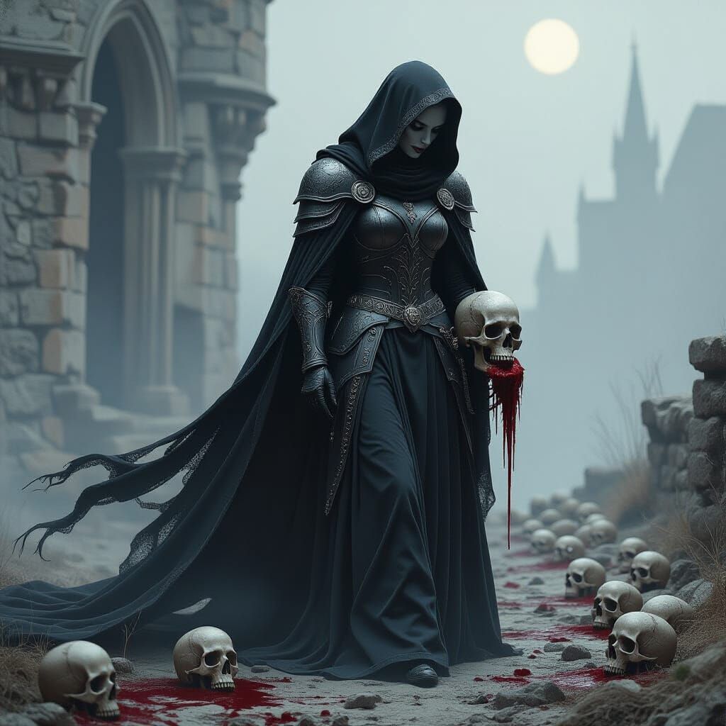 Gothic Spectre with Skull in Dark Atmosphere