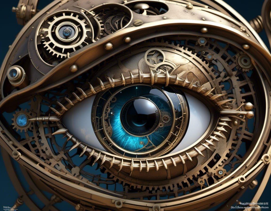 Surreal Steampunk Eye Close-Up in 3D