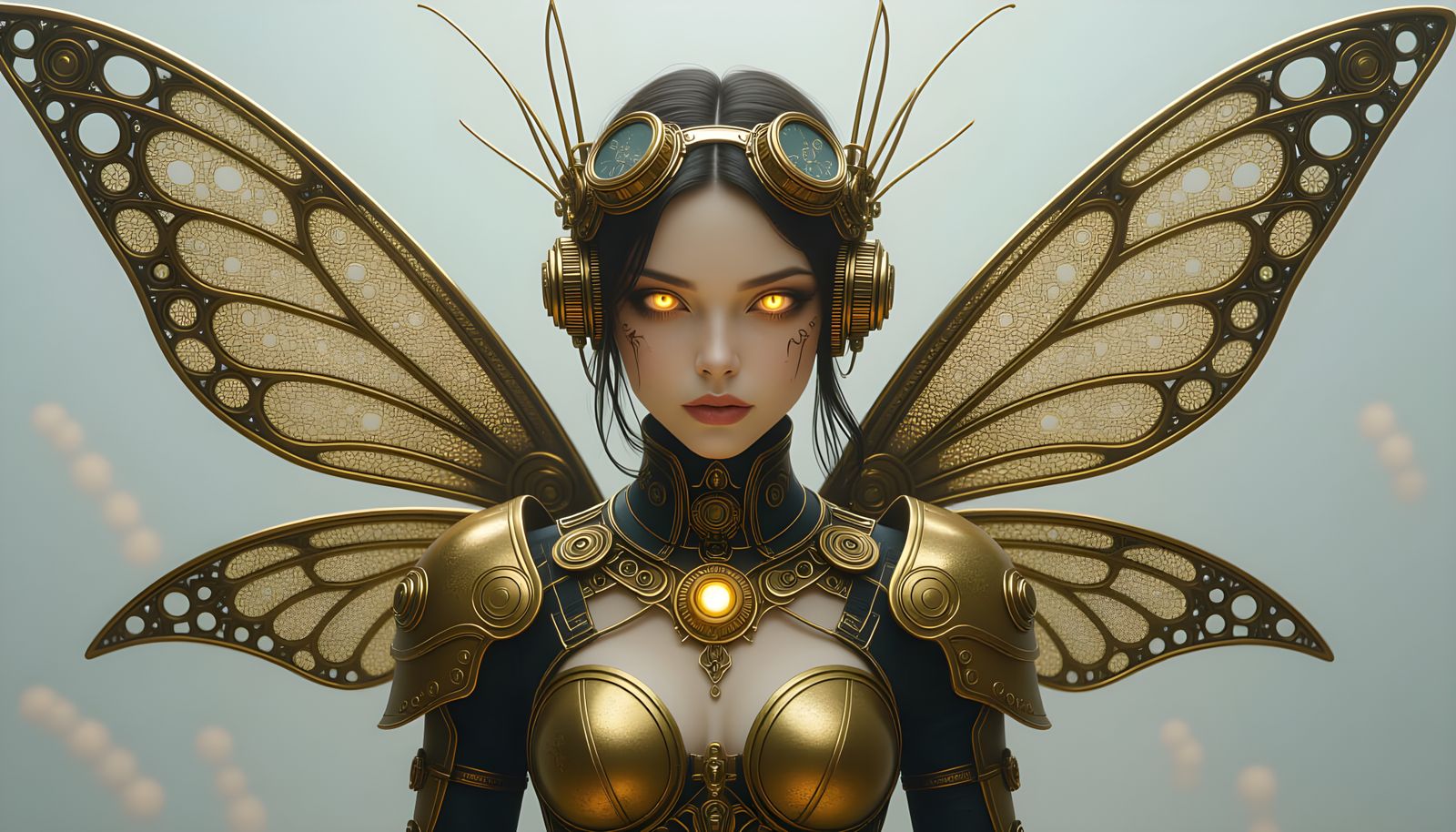 Steampunk Mechanical Fairy with Brass Wings
