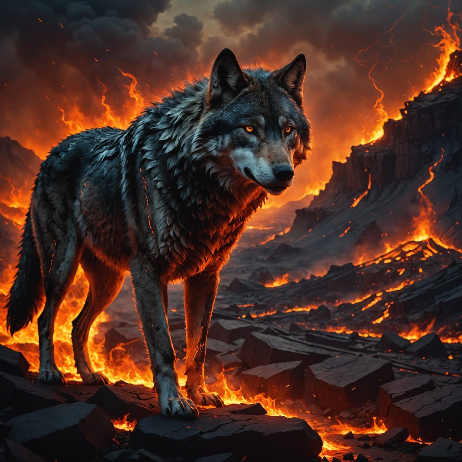 Lava Wolf: A Molten Digital Painting
