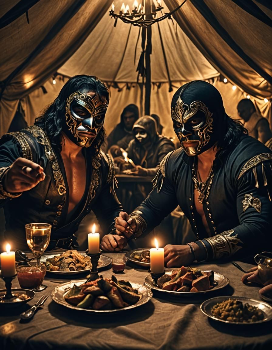 Masked Wrestlers Enjoy Sinister Candlelit Dinner