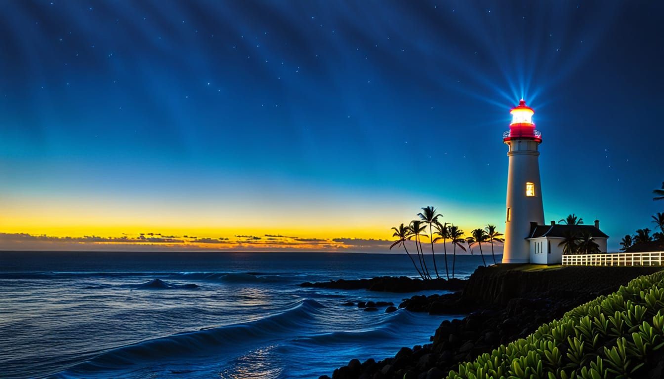 Glowing Lighthouse on a Tropical Beach
