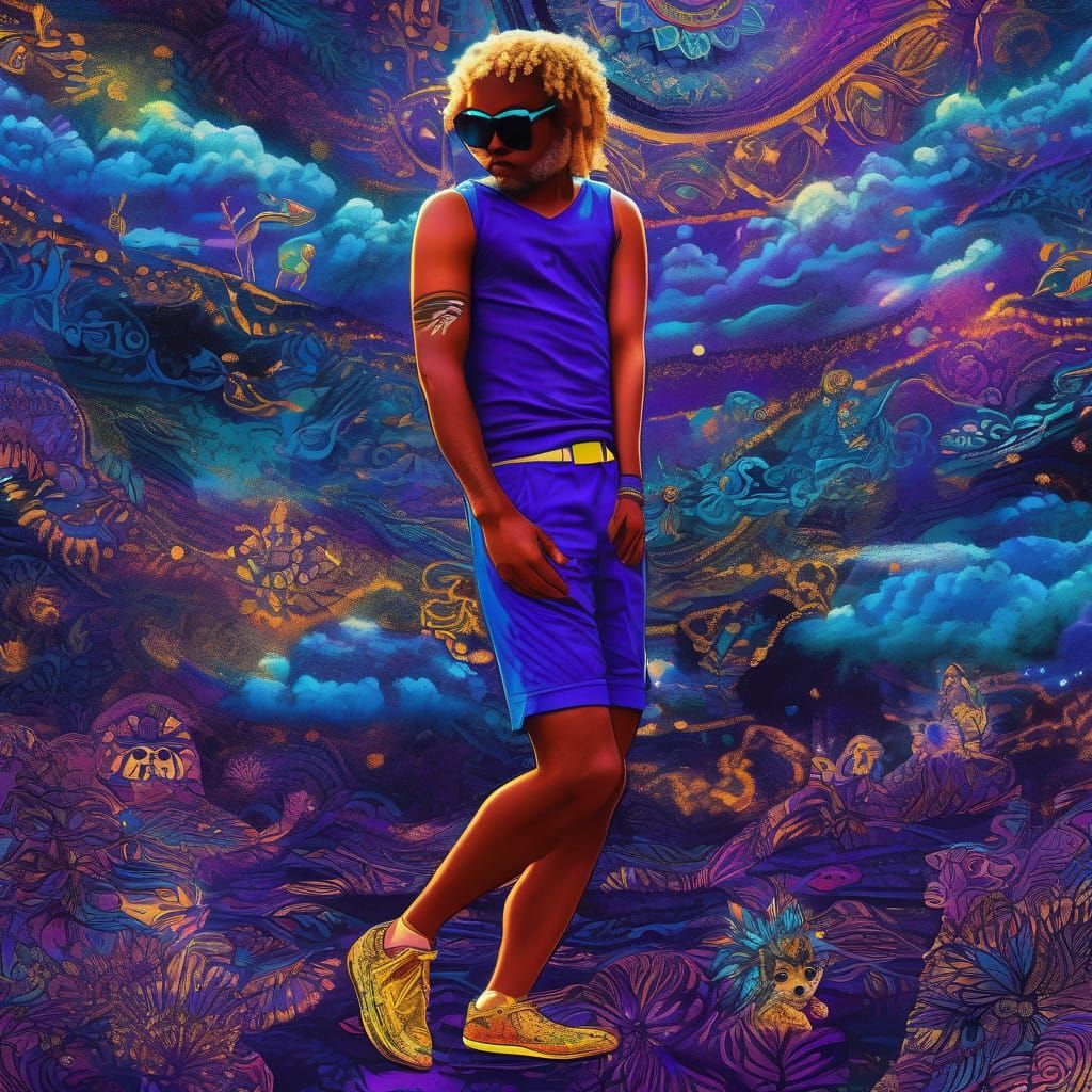 Cosmic Dog in Vibrant Dreamscape