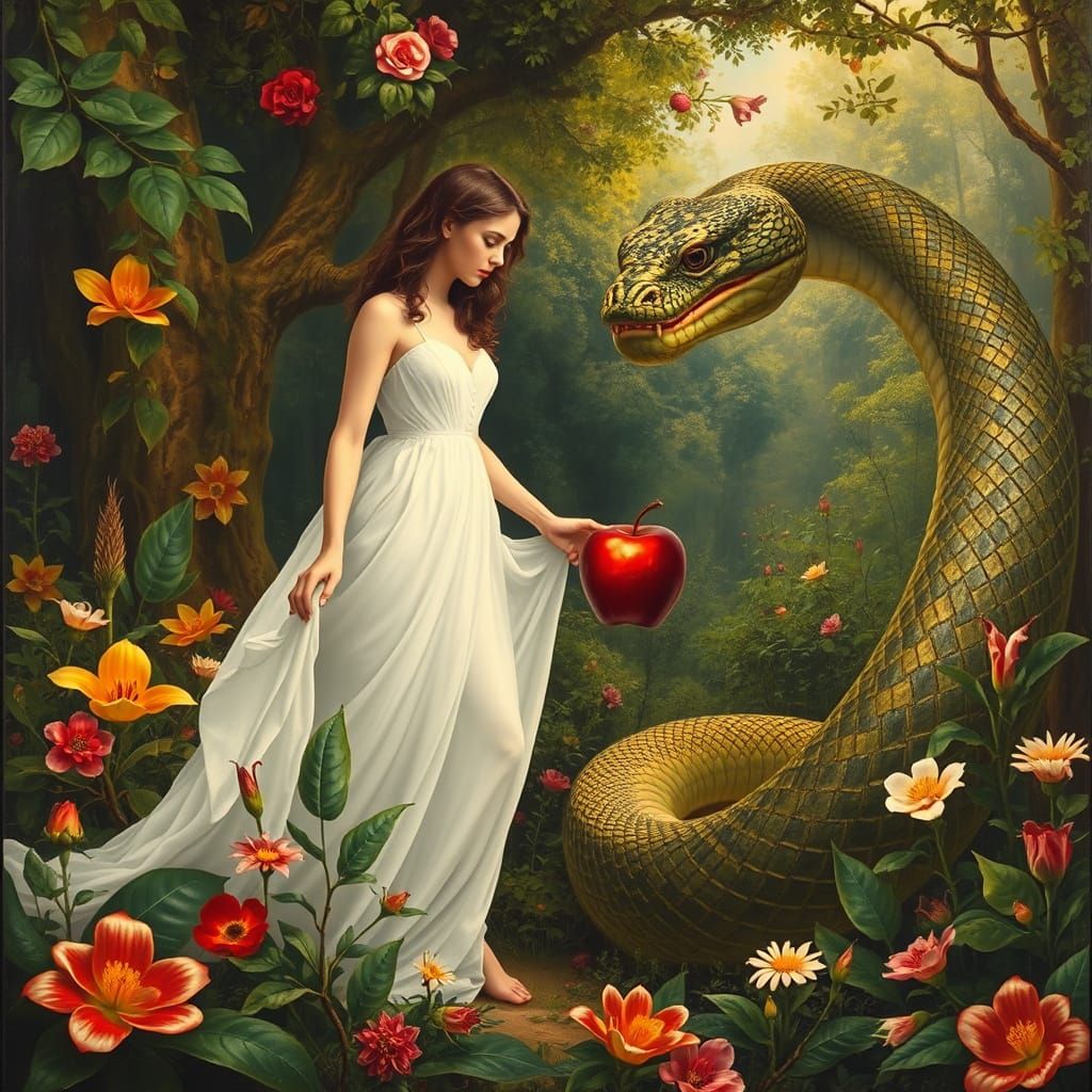 Eve and the Serpent: A Garden of Eden Scene