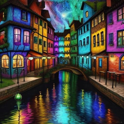 Surreal Dreamscape Chalk Art in Mixed Media Style