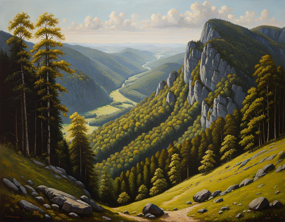 Elbe Sandstone Mountains: Detailed Oil Painting