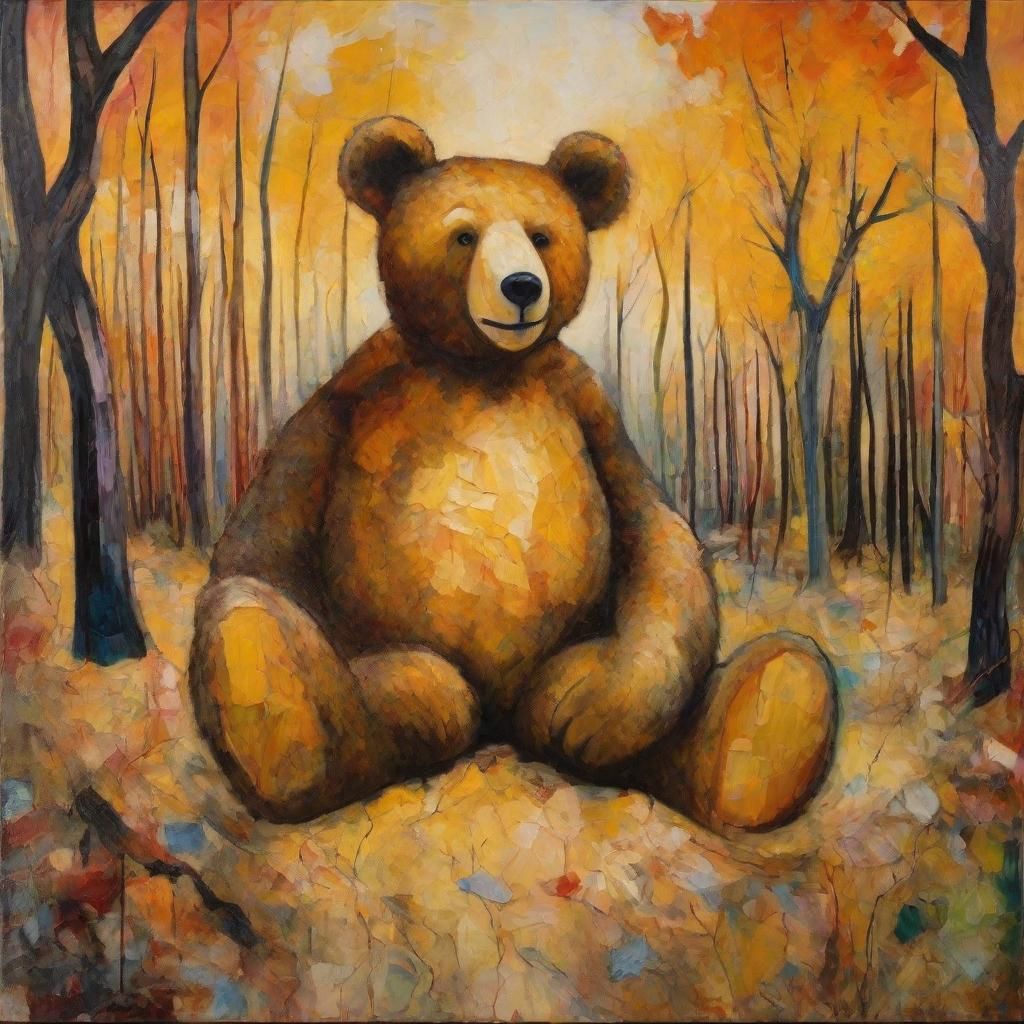 Expressionist Teddy Bear in Dreamlike Forest
