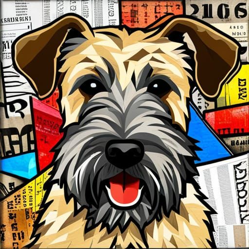 Colorful Collage Portrait of Wheaten Terrier Puppy