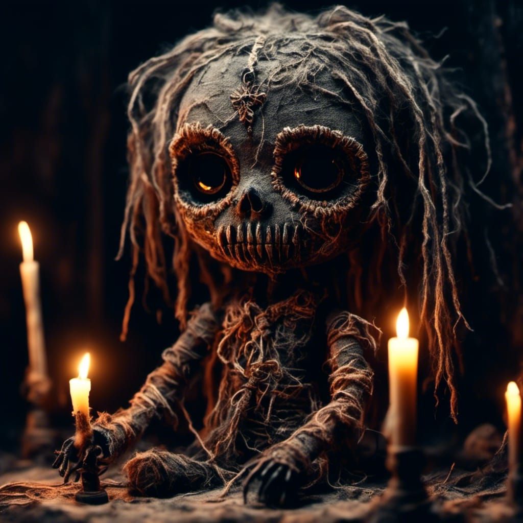 Embroidered Voodoo Doll on Mystical Altar