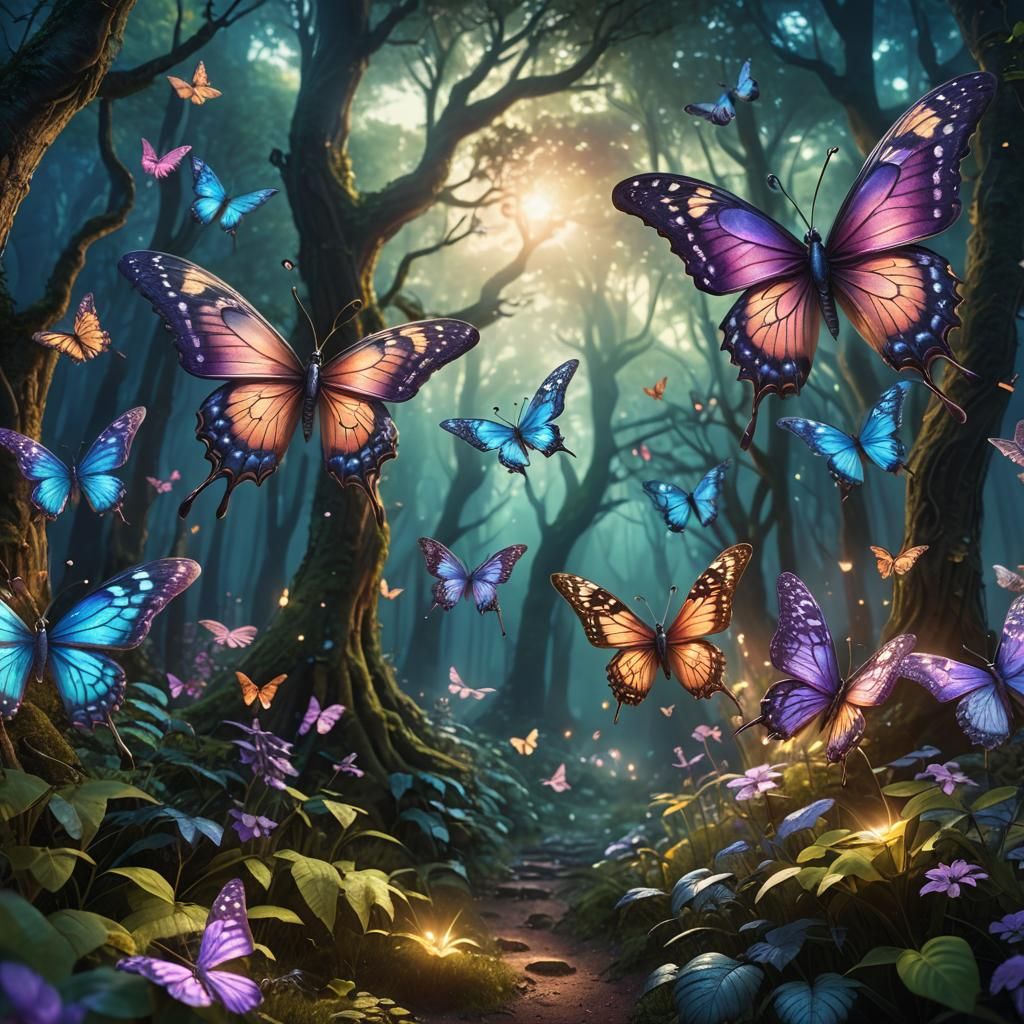 Magical Butterfly in Whimsical Forest Glade