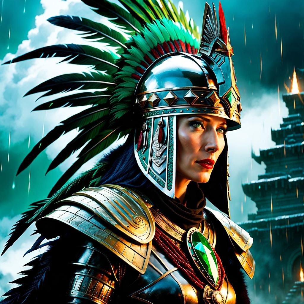 Cybernetic Knight with Aztec Headdress