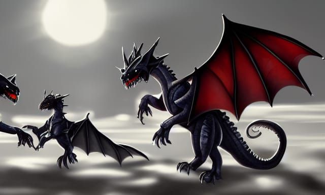 Dragons Clash in Night Sky, Artstation Style