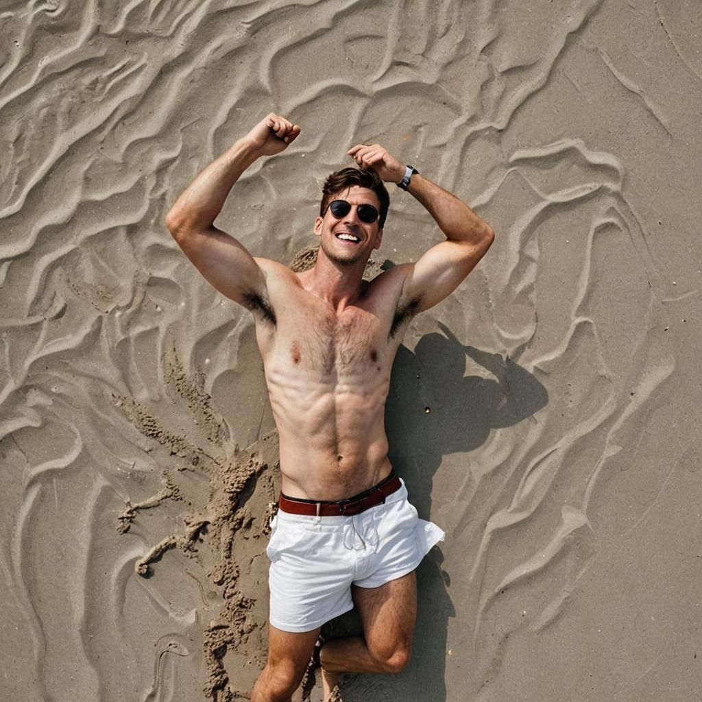 Man Posing with Armpits on a Beach