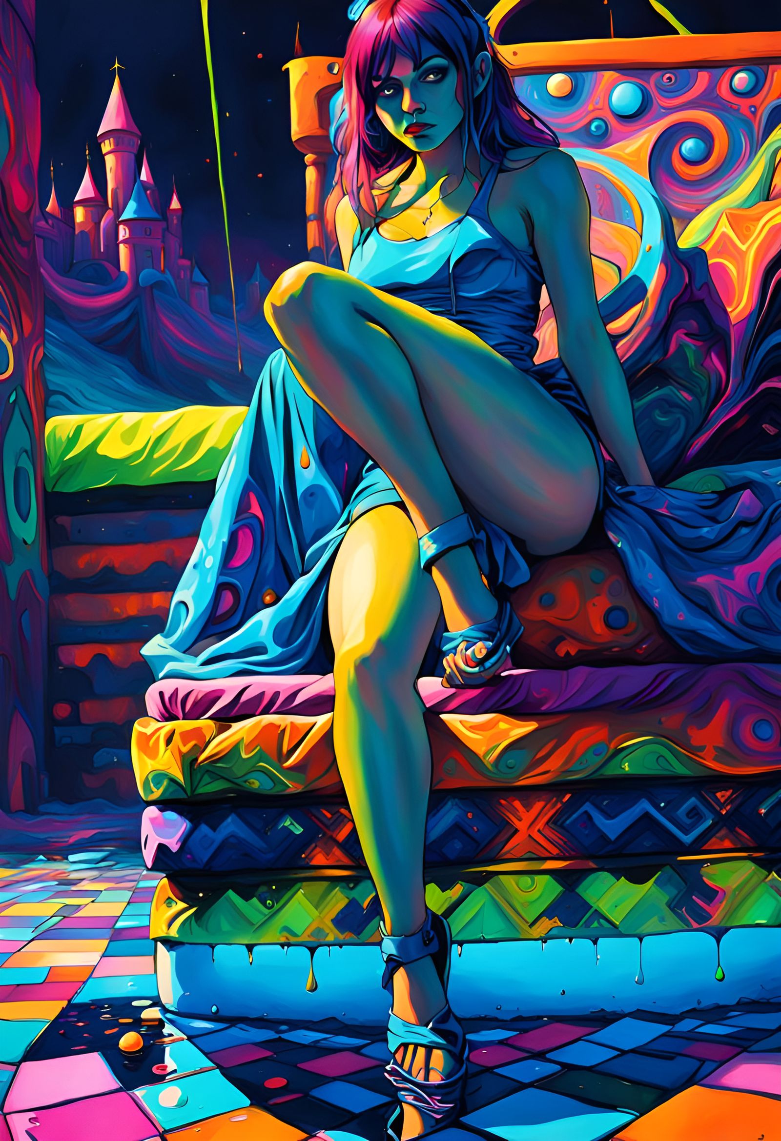 Psychedelic Fantasy Castle Rave: Abstract Art