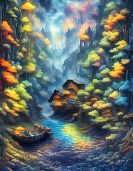 Glowing Waterwheel in a Neon Dream