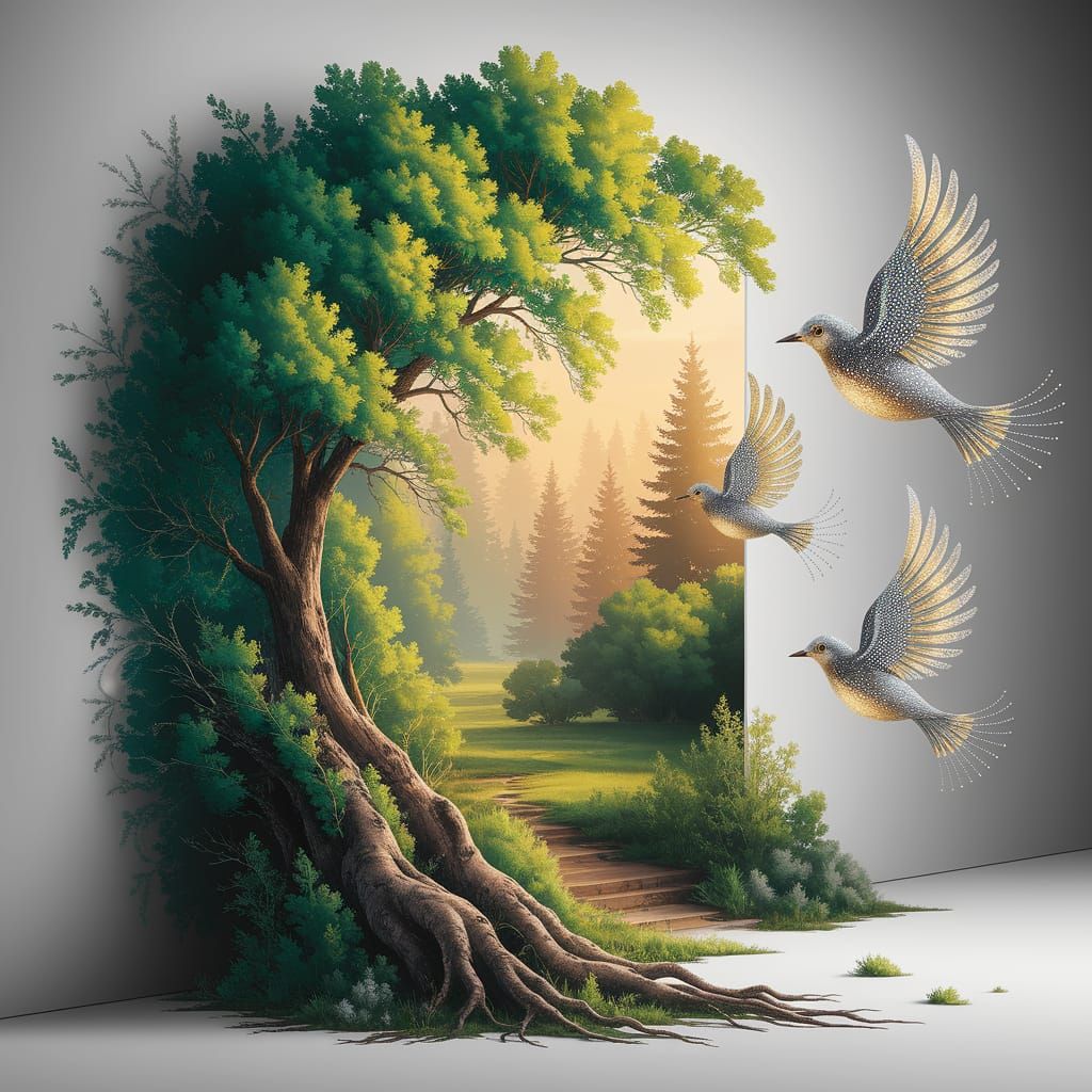 Forest Painting Spills into Reality as Digital Art