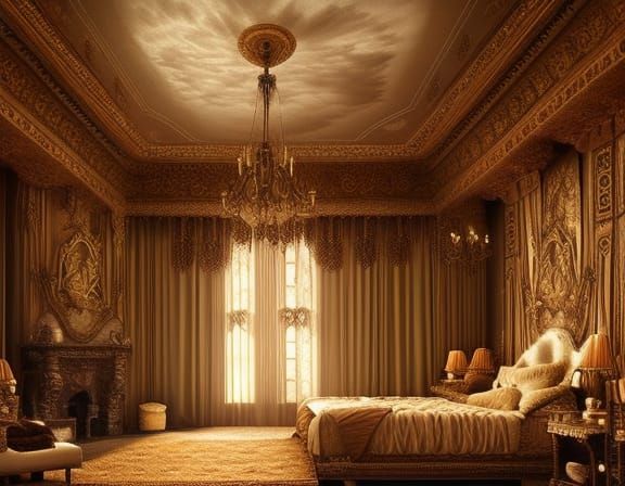 Victorian Bedroom Interior in Maximalist Digital Painting