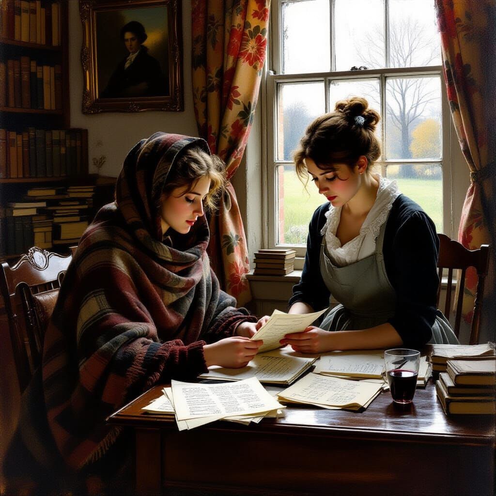 Victorian Woman Receives Letter, Moody Atmospheric Style