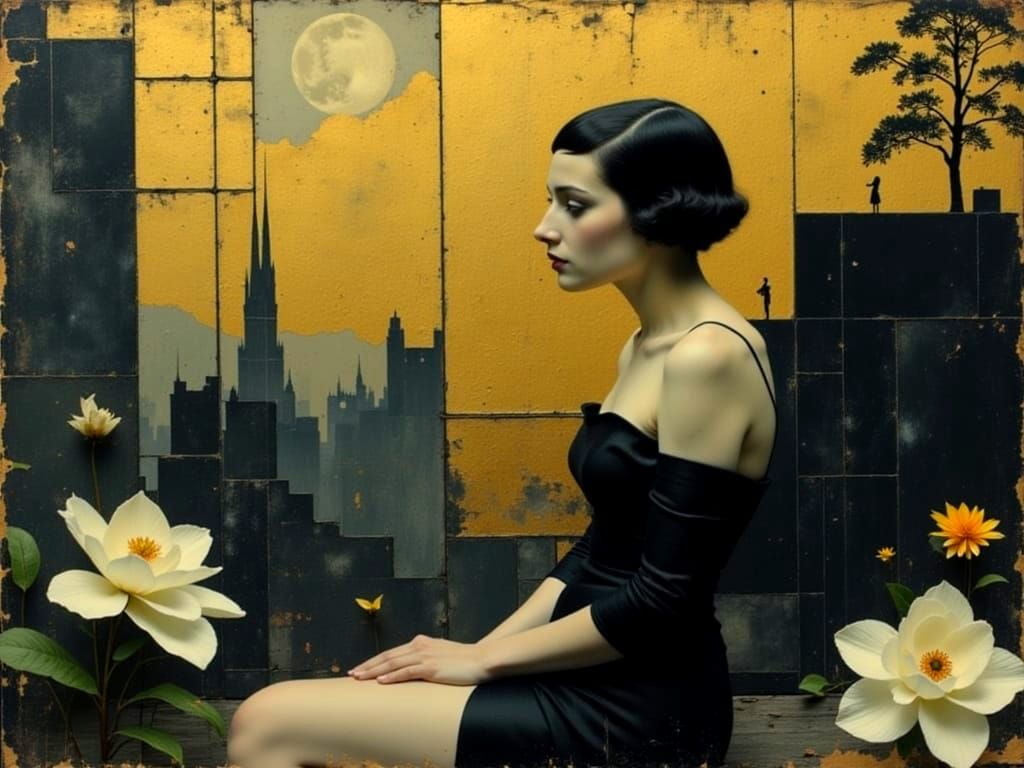 Art Deco Singer in Impasto Floral Garden