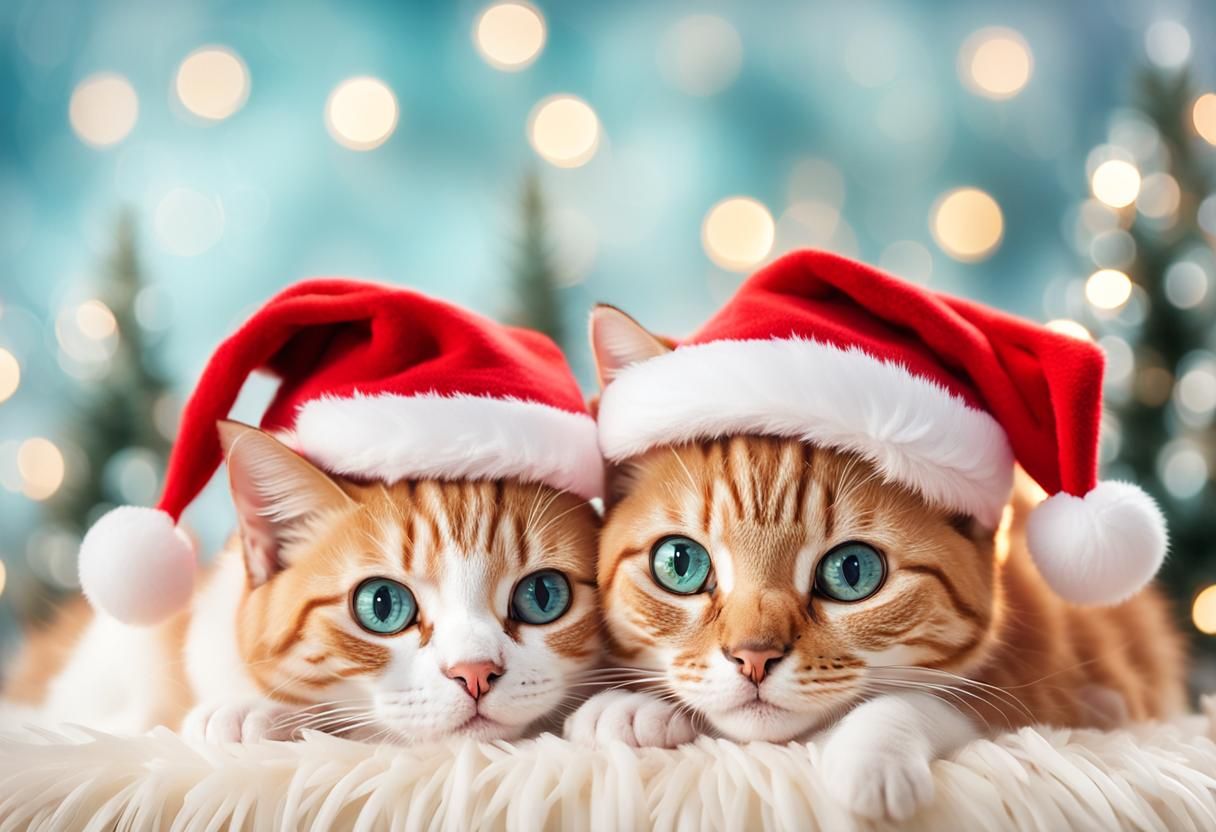 Festive Cats in Christmas Hats: Pet Photography