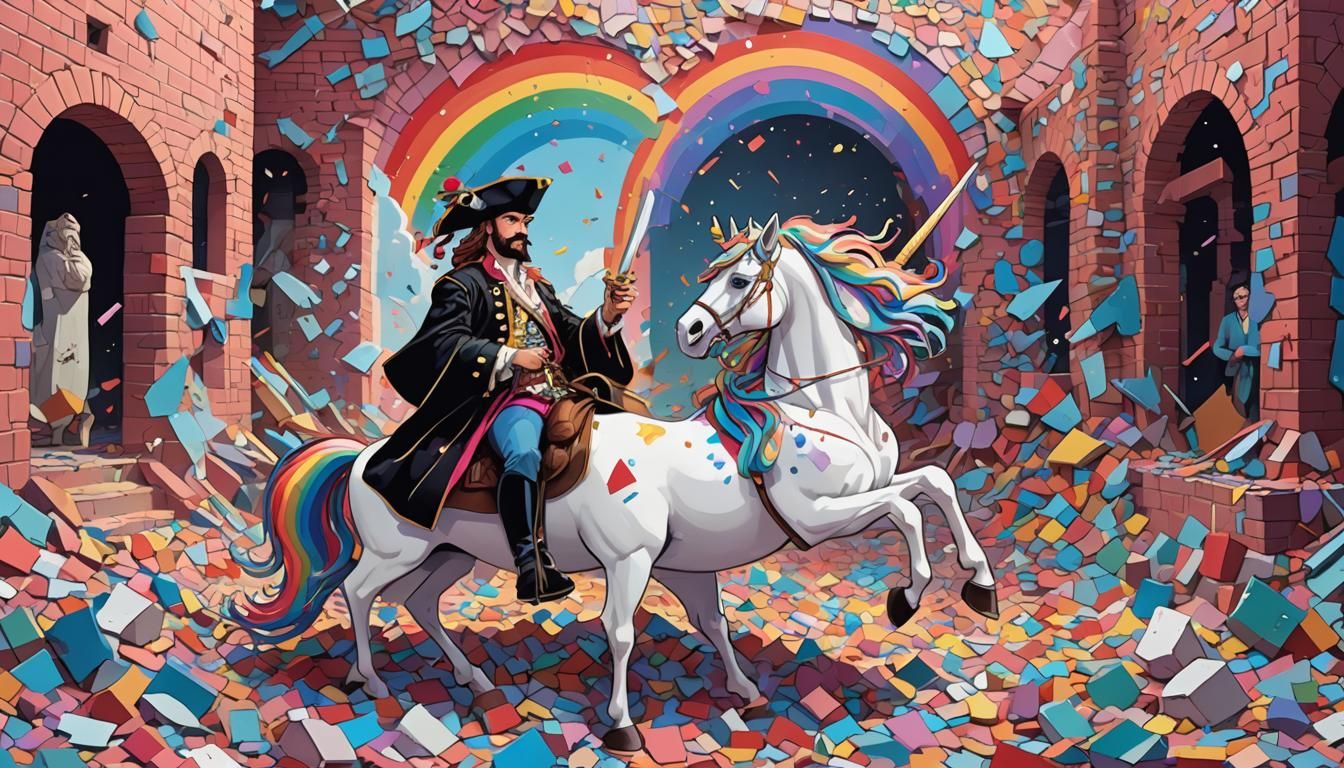 Pirate on Unicorn in Fantasy Art Style