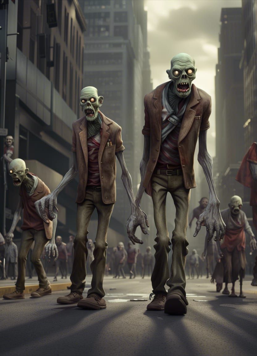 Giant Cartoon Zombies Stroll Down the Street