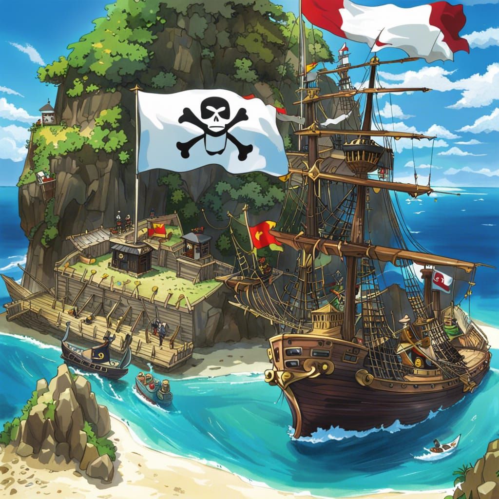 Pirate Fort on Island in Anime Style
