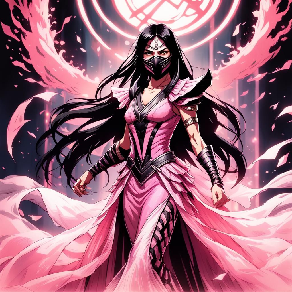 Mileena in Pink Gown: Manga-Style Digital Art