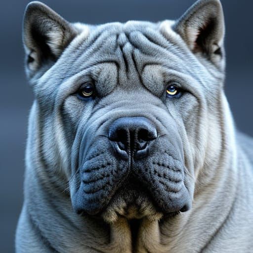 Grey-Blue Shar Pei Wolf in Fantasy Art Style