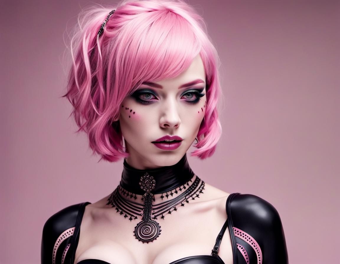 Pink Haired Goth with Tribal Tattoos