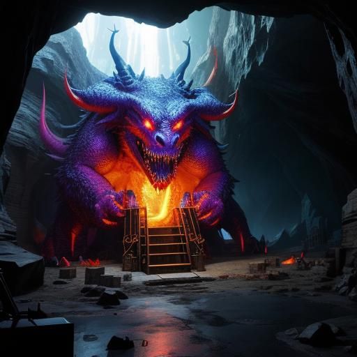 Monster in Cave Cage: Hyperrealistic Concept Art