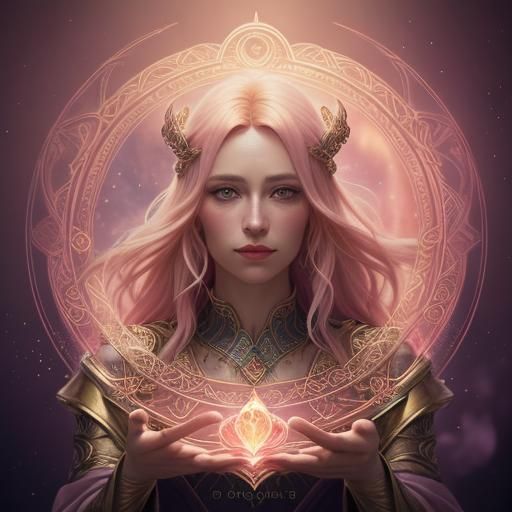 Mystical Tarot Reader in Dreamy Pink Landscape