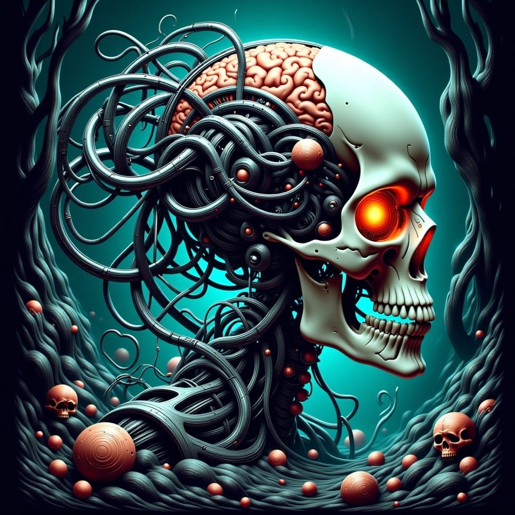 Futuristic Biomechanical Skull in Anime Horror Style