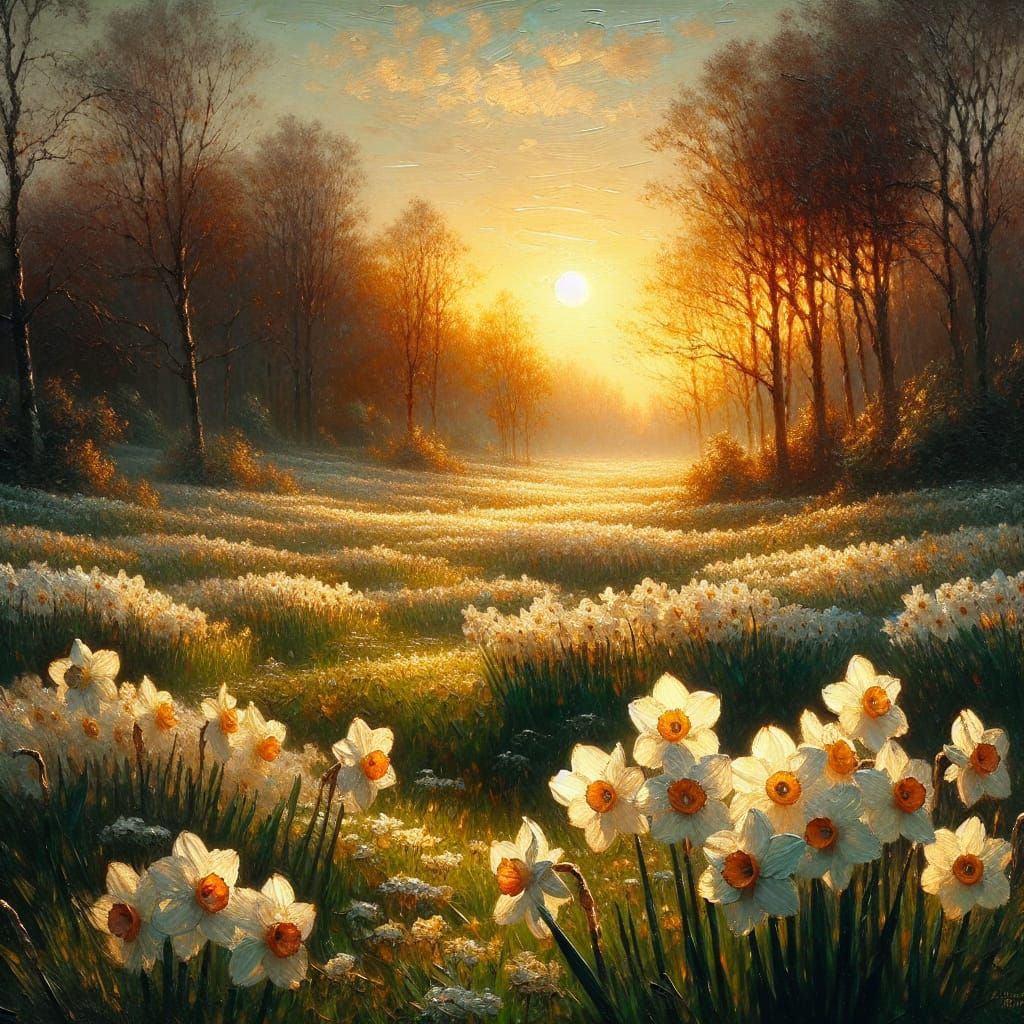 Impressionistic Narcissus Field at Sunset