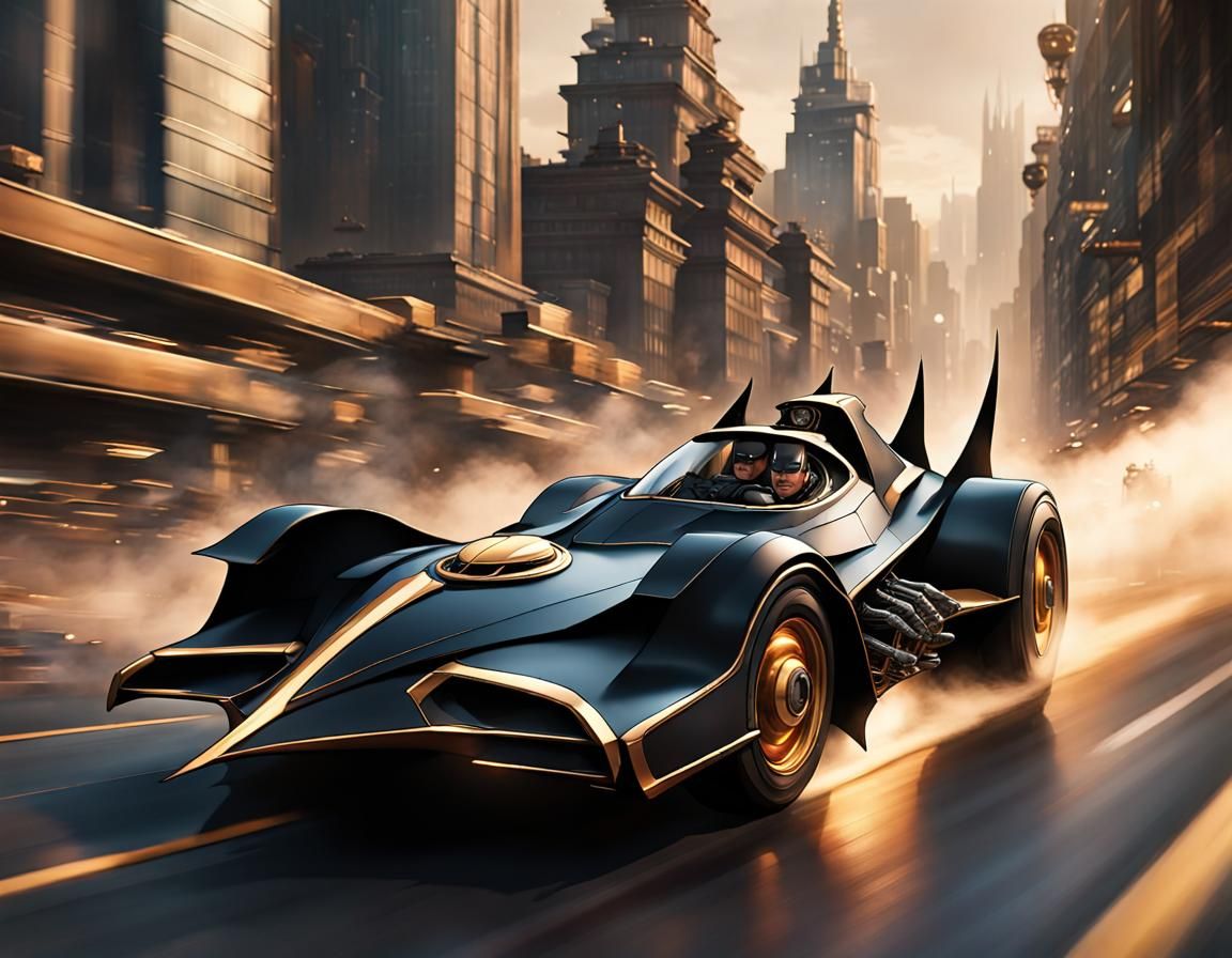 Batman's Steampunk Batmobile in high-speed drag race