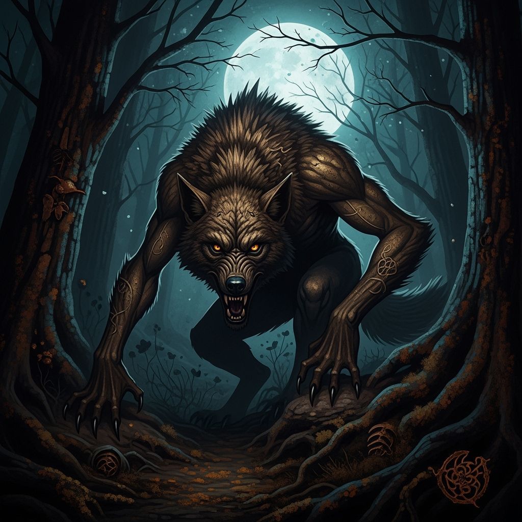 Ancient Werewolf in Dark Forest Digital Painting