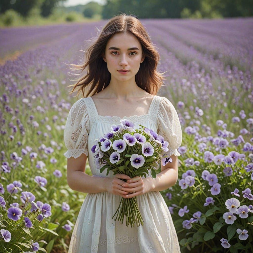 Impressionist Portrait of Woman With Pansies