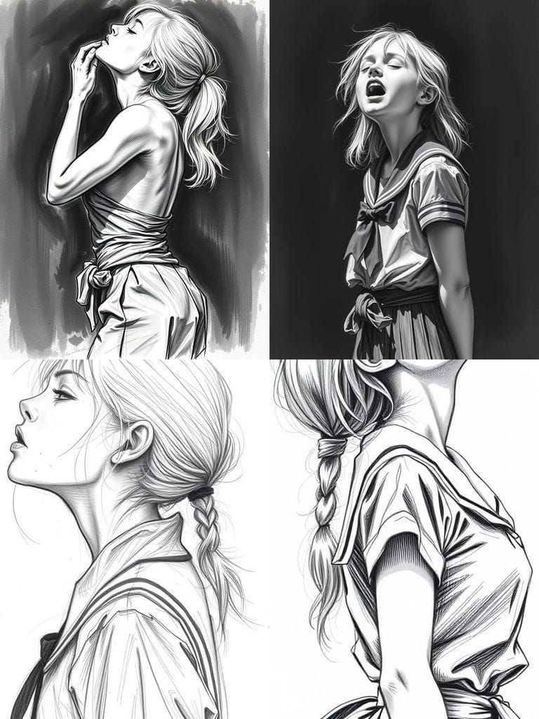 Sketch of Ecstatic Blonde Girl with Arched Spine