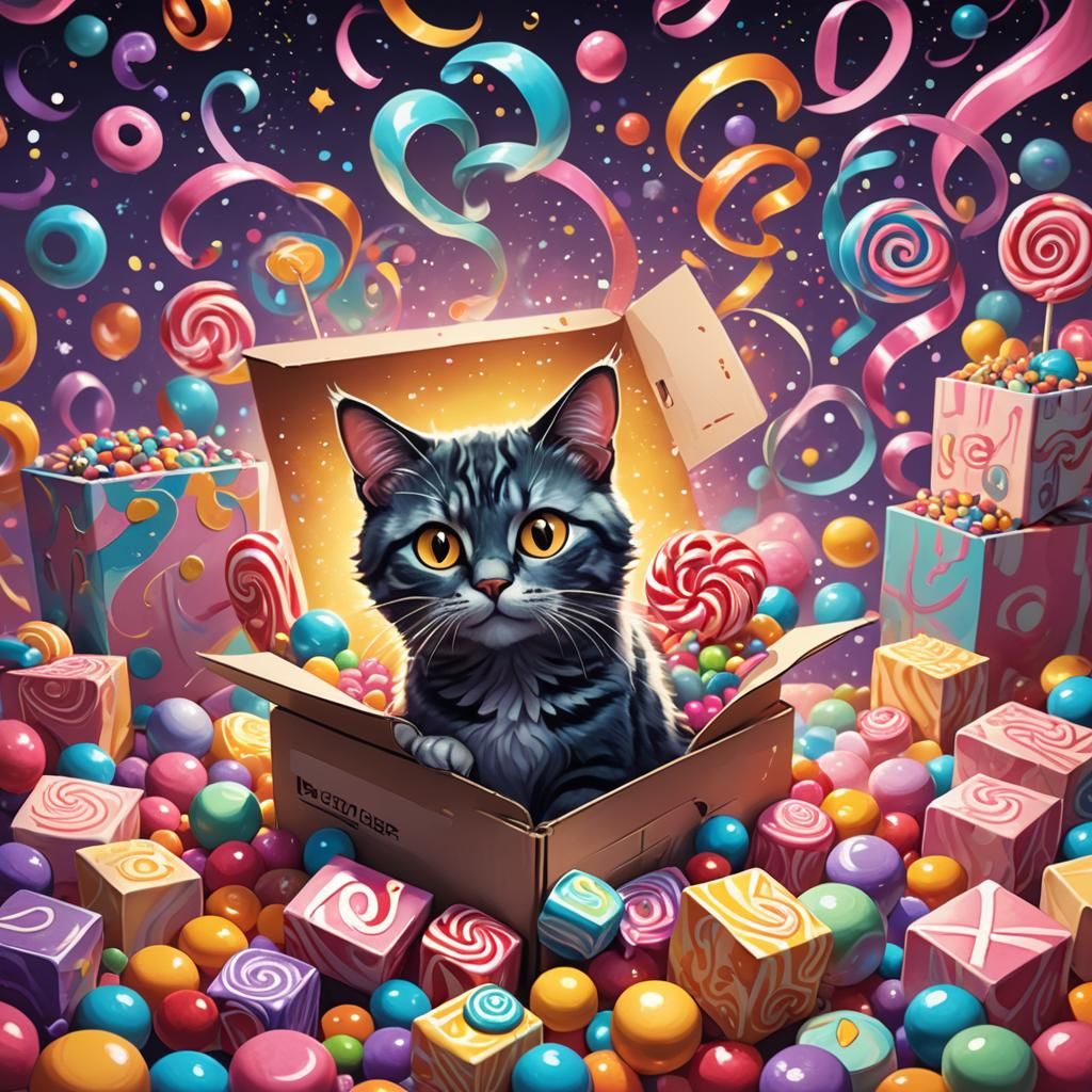 Schrödinger's Cat in Candy Colors: Digital Illustration