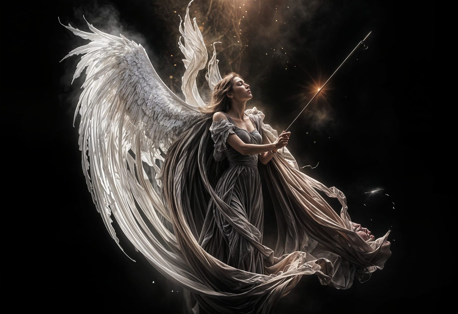 Archangel in Sfumato Style with Double Exposure