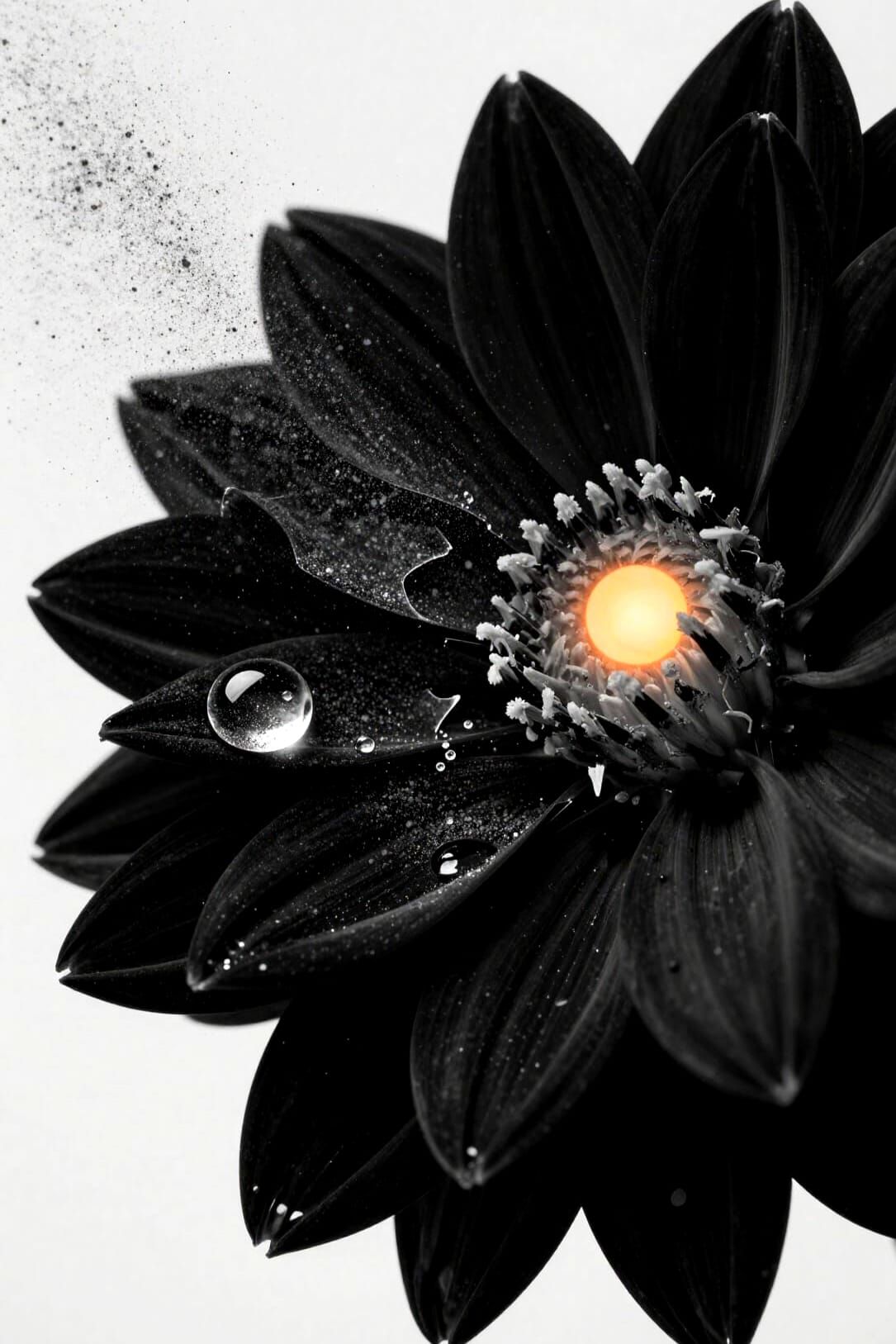 Obsidian Dahlia Shattering in Surreal Studio Light