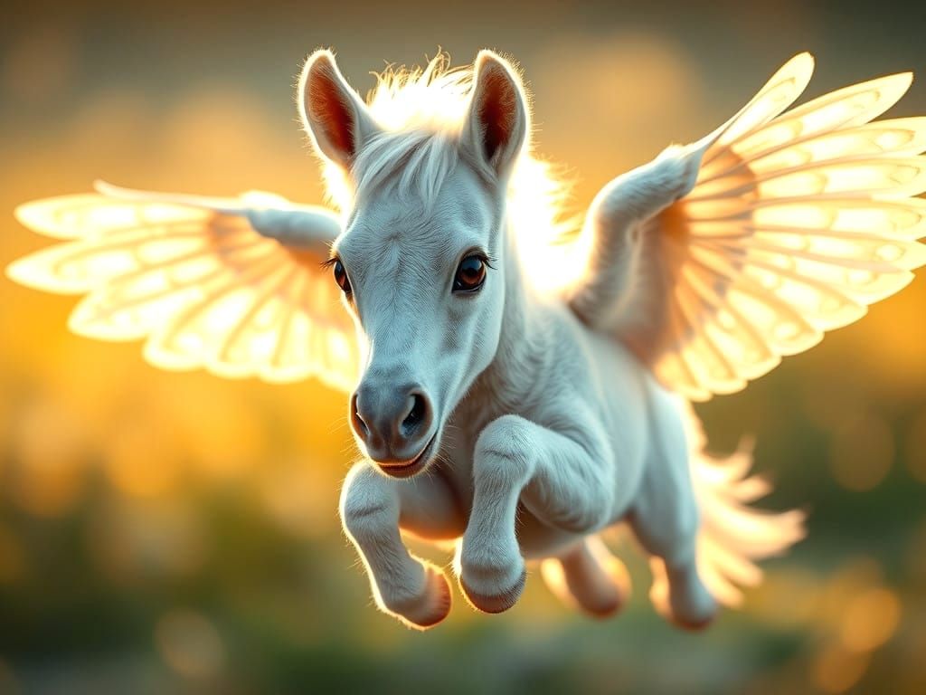 Whimsical Horse in Flight, Soaring through Soft Light