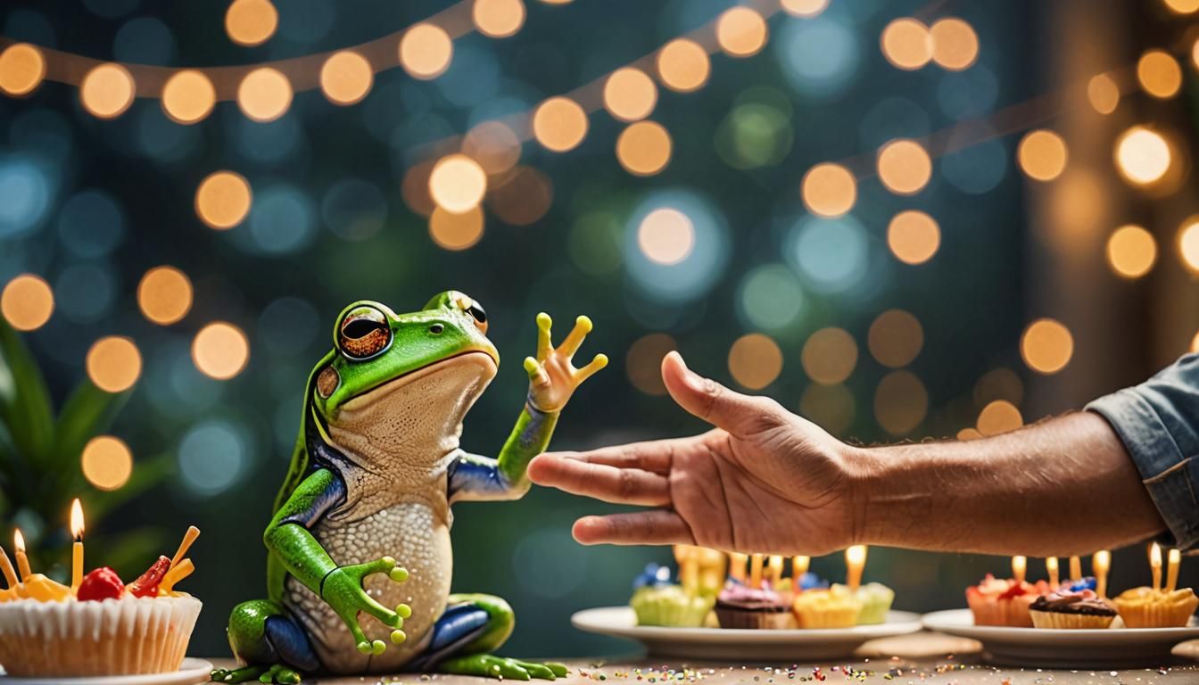 High Five Frog Celebrates at Party