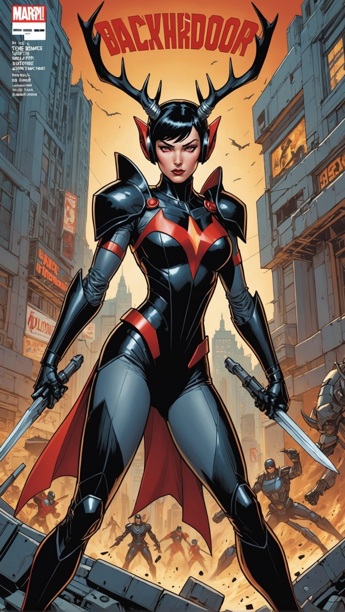 Superhero Woman Fights Robot in Comic Book Art