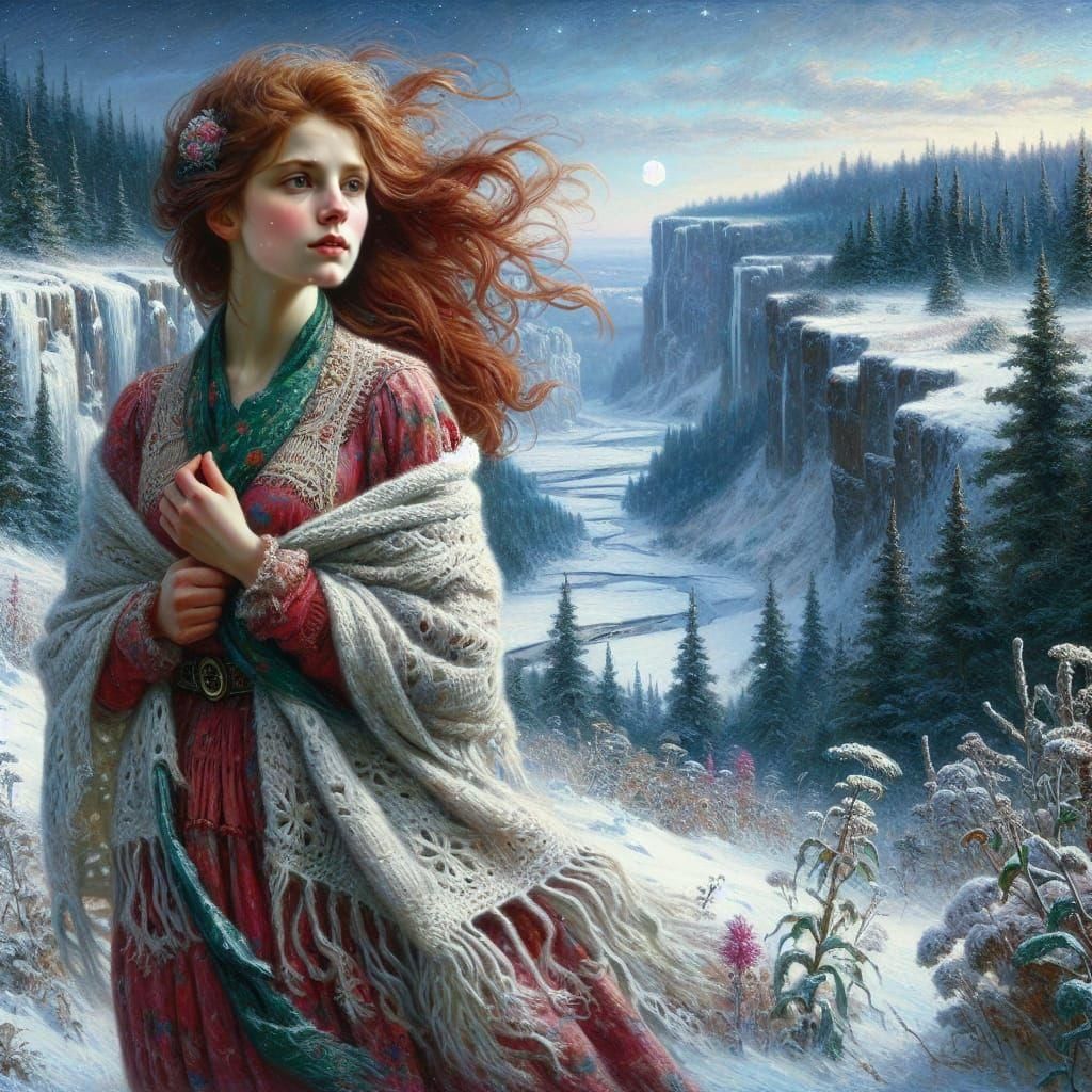 Enchanting Winter Forest Scene in Oil Painting Style