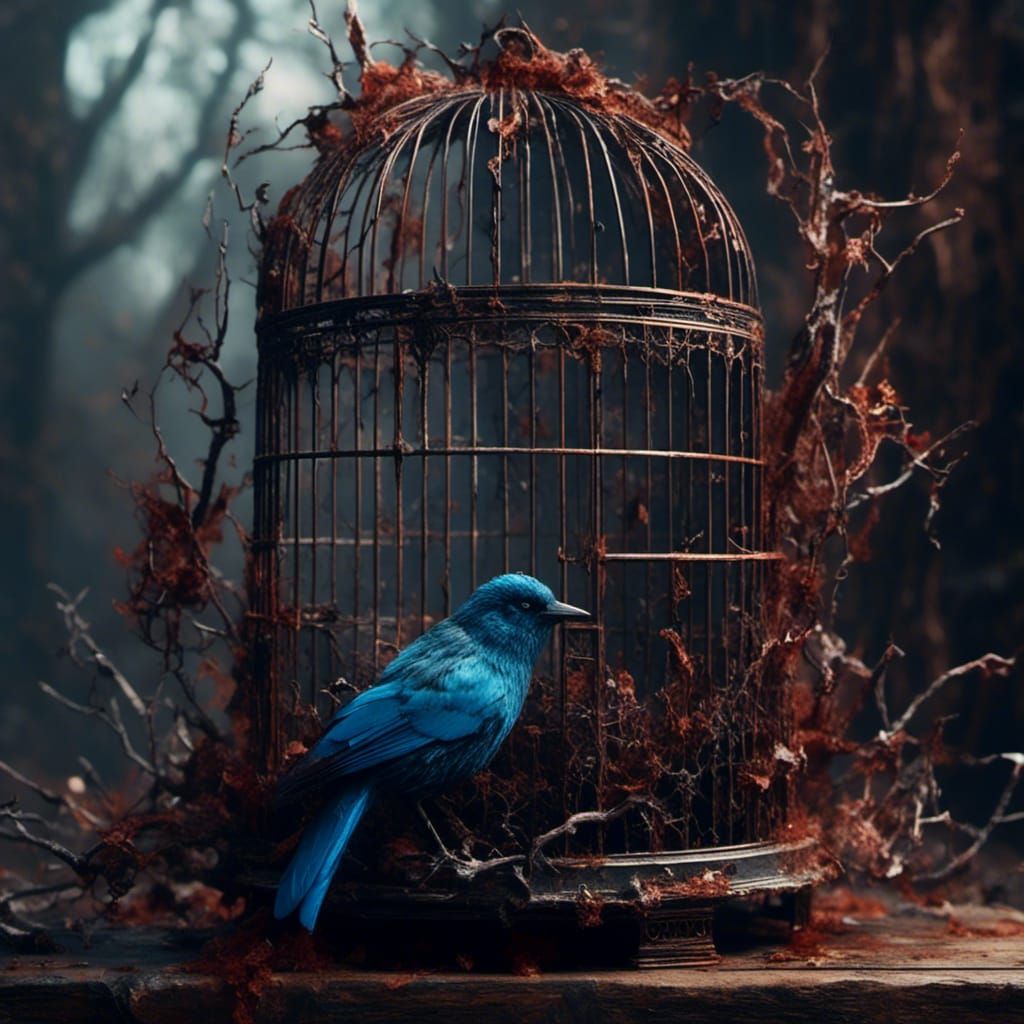 Blue Bird Trapped: Macabre Matte Painting